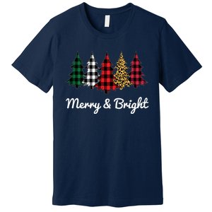 Cute Merry And Bright Leopard Plaid Christmas Tree Premium T-Shirt