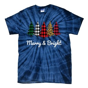 Cute Merry And Bright Leopard Plaid Christmas Tree Tie-Dye T-Shirt