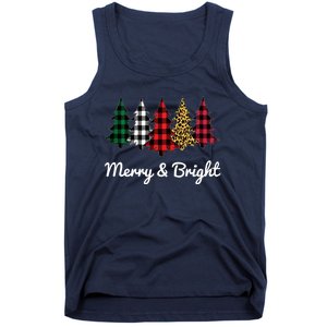 Cute Merry And Bright Leopard Plaid Christmas Tree Tank Top