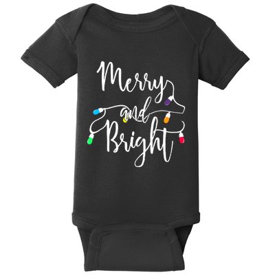 Cute Merry And Bright Christmas Lights Baby Bodysuit