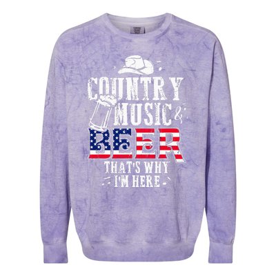 Country Music And Beer Thats Why Im Here Funny Colorblast Crewneck Sweatshirt