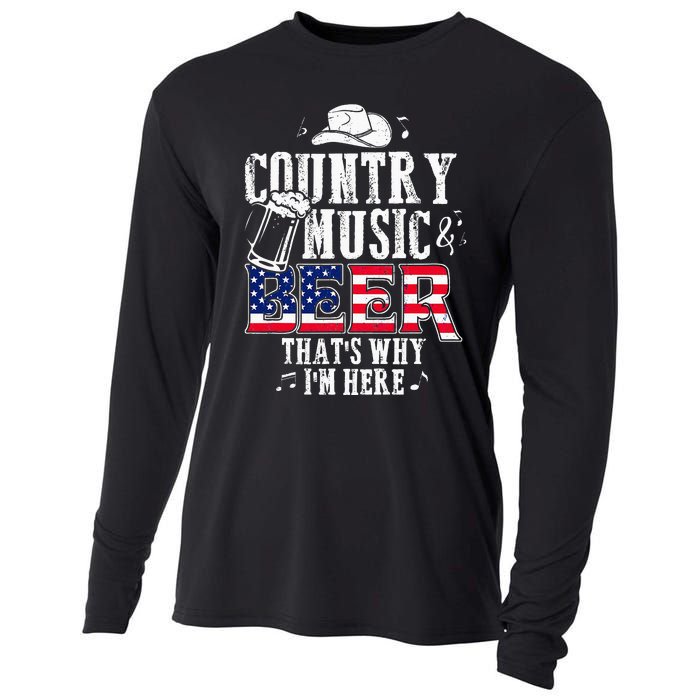 Country Music And Beer Thats Why Im Here Funny Cooling Performance Long Sleeve Crew