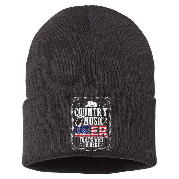 Country Music and Beer That's Why I'm Here Funny Sustainable Knit Beanie