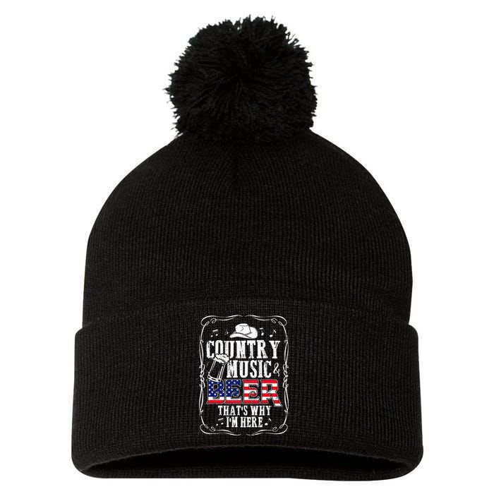 Country Music and Beer That's Why I'm Here Funny Pom Pom 12in Knit Beanie