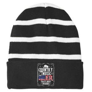 Country Music and Beer That's Why I'm Here Funny Striped Beanie with Solid Band