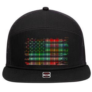 Clan Muirhead American Flag Scottish Tartan Gift 7 Panel Mesh Trucker Snapback Hat