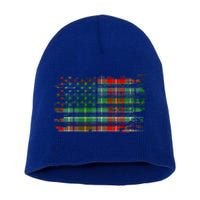 Clan Muirhead American Flag Scottish Tartan Gift Short Acrylic Beanie