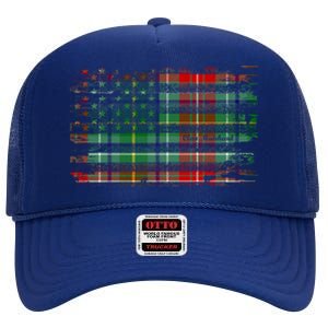 Clan Muirhead American Flag Scottish Tartan Gift High Crown Mesh Back Trucker Hat