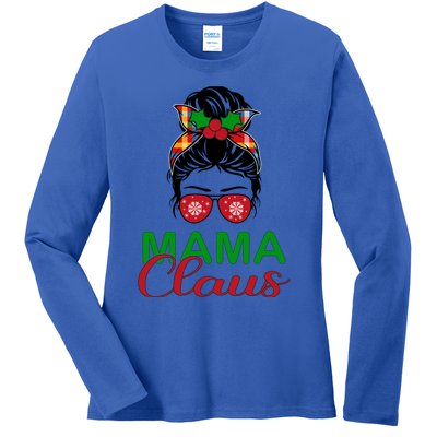 Cute Messy Bun Christmas Mama Claus Gift Ladies Long Sleeve Shirt