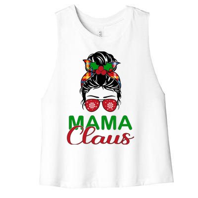 Cute Messy Bun Christmas Mama Claus Gift Women's Racerback Cropped Tank