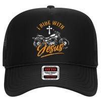 Christian Motorcycle Biker I Ride With Jesus Faith High Crown Mesh Back Trucker Hat