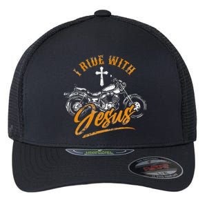 Christian Motorcycle Biker I Ride With Jesus Faith Flexfit Unipanel Trucker Cap