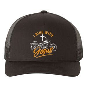 Christian Motorcycle Biker I Ride With Jesus Faith Yupoong Adult 5-Panel Trucker Hat