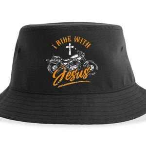 Christian Motorcycle Biker I Ride With Jesus Faith Sustainable Bucket Hat