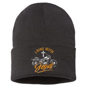 Christian Motorcycle Biker I Ride With Jesus Faith Sustainable Knit Beanie