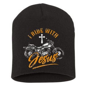 Christian Motorcycle Biker I Ride With Jesus Faith Short Acrylic Beanie