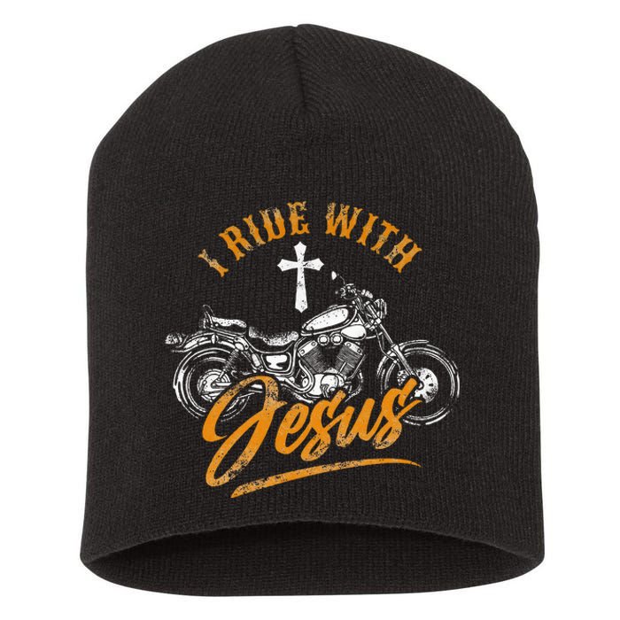 Christian Motorcycle Biker I Ride With Jesus Faith Short Acrylic Beanie