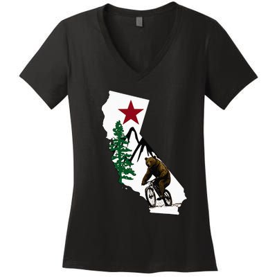 California Mountain Biking Bear Women's V-Neck T-Shirt