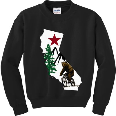 California Mountain Biking Bear Kids Sweatshirt