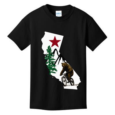 California Mountain Biking Bear Kids T-Shirt