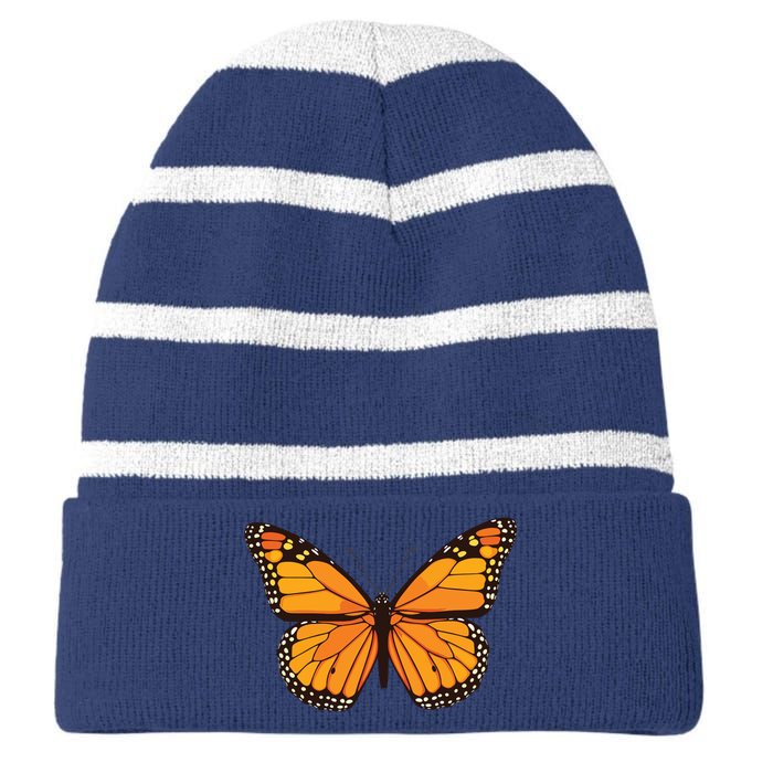 Cute Monarch Butterfly Striped Beanie with Solid Band