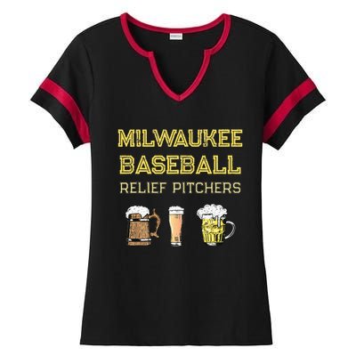 Classic Milwaukee Baseball & Beer Fan Retro Wisconsin Ladies Halftime Notch Neck Tee