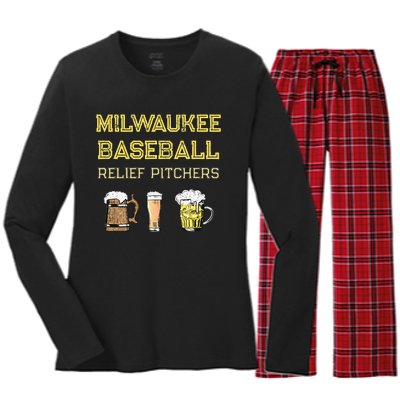 Classic Milwaukee Baseball & Beer Fan Retro Wisconsin Women's Long Sleeve Flannel Pajama Set 