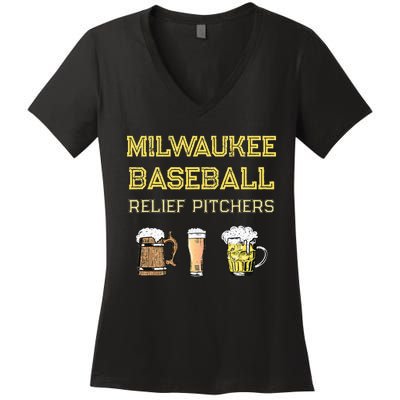 Classic Milwaukee Baseball & Beer Fan Retro Wisconsin Women's V-Neck T-Shirt