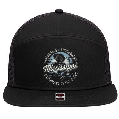 Clarksdale Mississippi Birthplace Of The Blues 7 Panel Mesh Trucker Snapback Hat