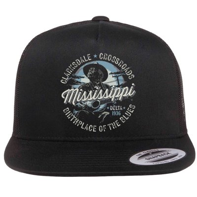 Clarksdale Mississippi Birthplace Of The Blues Flat Bill Trucker Hat