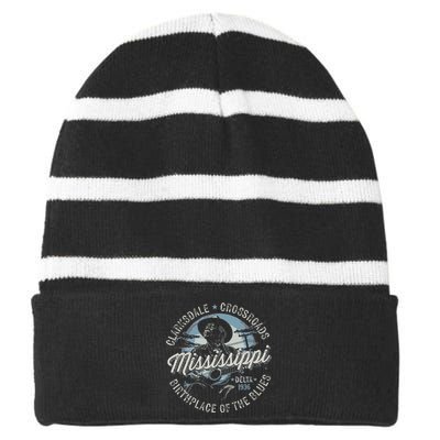 Clarksdale Mississippi Birthplace Of The Blues Striped Beanie with Solid Band