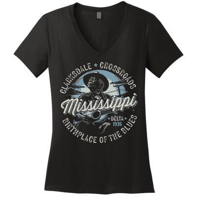 Clarksdale Mississippi Birthplace Of The Blues Women's V-Neck T-Shirt