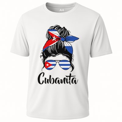 Cubanita Messy Bun Cubanita Cuban Flag Messy Hair Woman Bun Cooling Performance Crew T-Shirt