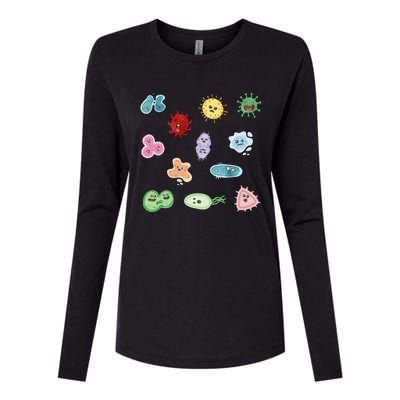 Cute Microbes Bacteria Virus Ecoli Microbiology Seamless Pattern Sticker Pack. Womens Cotton Relaxed Long Sleeve T-Shirt