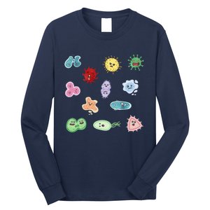 Cute Microbes Bacteria Virus Ecoli Microbiology Seamless Pattern Sticker Pack. Long Sleeve Shirt