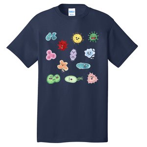 Cute Microbes Bacteria Virus Ecoli Microbiology Seamless Pattern Sticker Pack. Tall T-Shirt