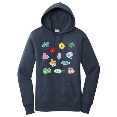 Cute Microbes Bacteria Virus Ecoli Microbiology Seamless Pattern Sticker Pack. Women's Pullover Hoodie