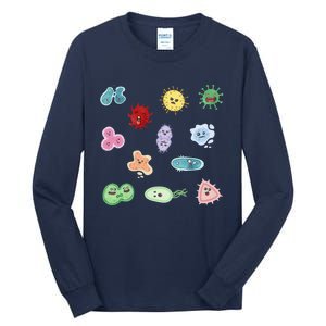 Cute Microbes Bacteria Virus Ecoli Microbiology Seamless Pattern Sticker Pack. Tall Long Sleeve T-Shirt