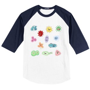 Cute Microbes Bacteria Virus Ecoli Microbiology Seamless Pattern Sticker Pack. Baseball Sleeve Shirt