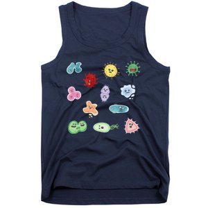 Cute Microbes Bacteria Virus Ecoli Microbiology Seamless Pattern Sticker Pack. Tank Top