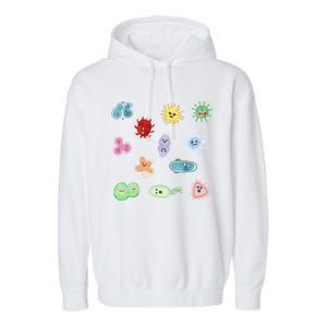 Cute Microbes Bacteria Virus Ecoli Microbiology Seamless Pattern Sticker Pack. Garment-Dyed Fleece Hoodie