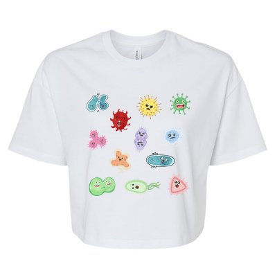 Cute Microbes Bacteria Virus Ecoli Microbiology Seamless Pattern Sticker Pack. Bella+Canvas Jersey Crop Tee