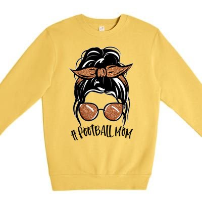 Cute Messy Bun Football Mom Premium Crewneck Sweatshirt