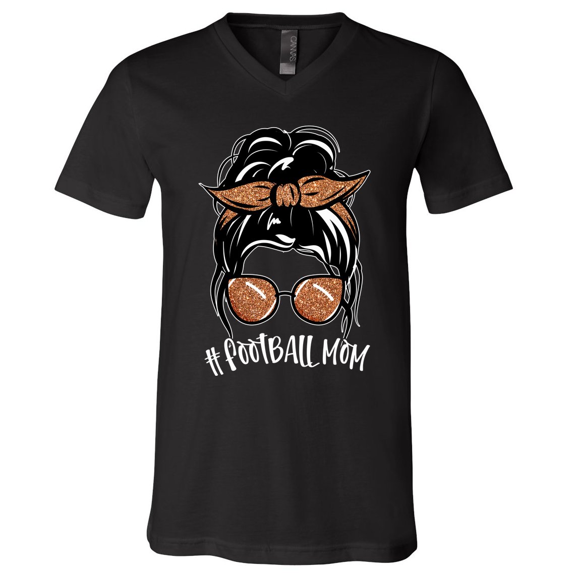 Cute Messy Bun Football Mom V-Neck T-Shirt