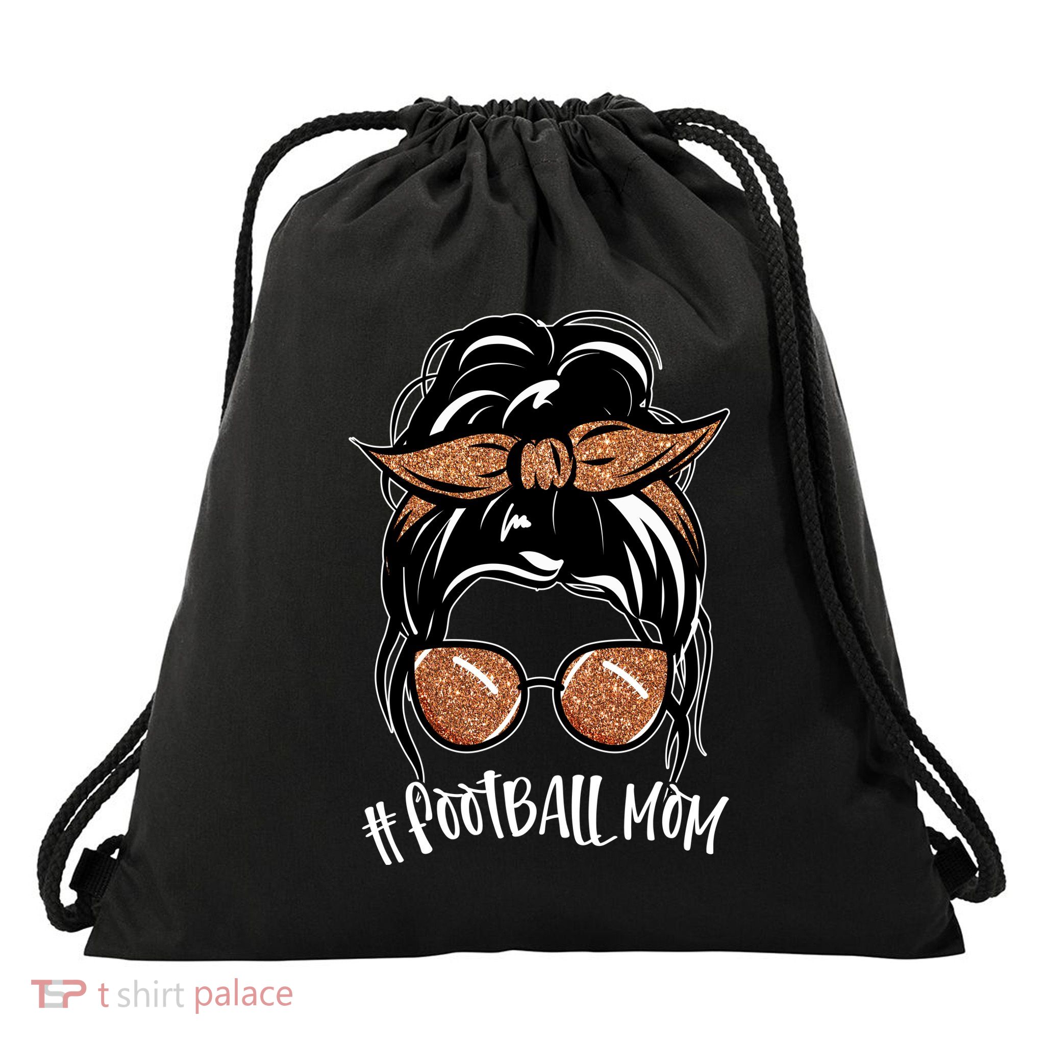 Cute Messy Bun Football Mom Drawstring Bag