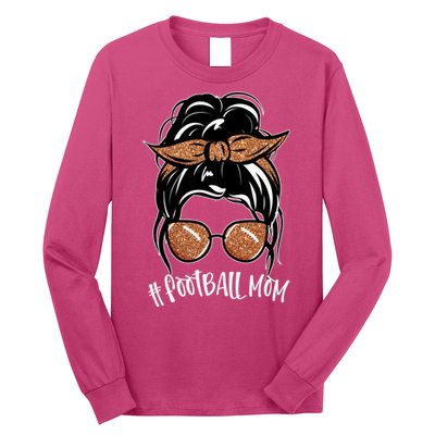 Cute Messy Bun Football Mom Long Sleeve Shirt