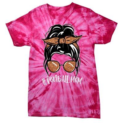 Cute Messy Bun Football Mom Tie-Dye T-Shirt