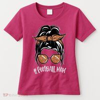 Cute Messy Bun Football Mom Womens T-Shirt
