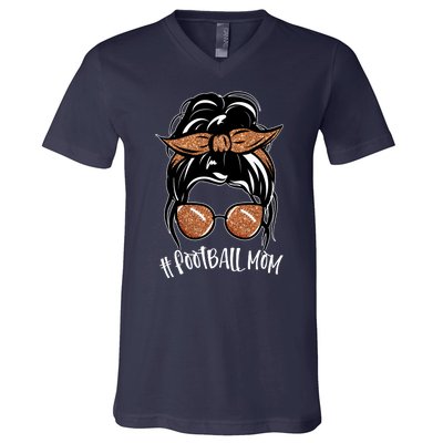 Cute Messy Bun Football Mom V-Neck T-Shirt