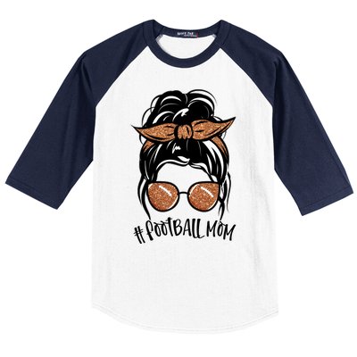 Cute Messy Bun Football Mom Baseball Sleeve Shirt